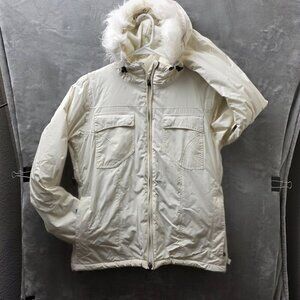 Roxy Ski Jacket White Faux Fur Hood Size 6